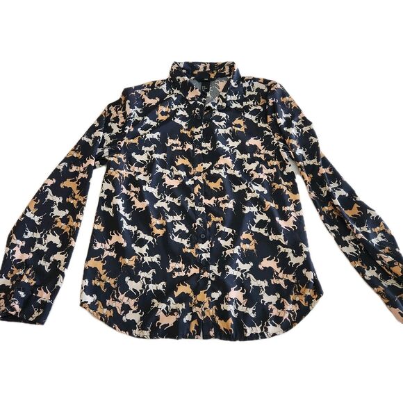 H&M Button Up Horse Equestrian Western Cowgirl Novelty Print Shirt SZ 10 Medium - Picture 8 of 15